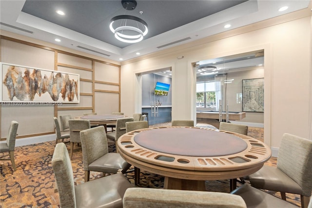 7215 Great Falls Cir, Boynton Beach, FL 33437 - dining room with a tray ceiling, baseboards, and recessed lighting