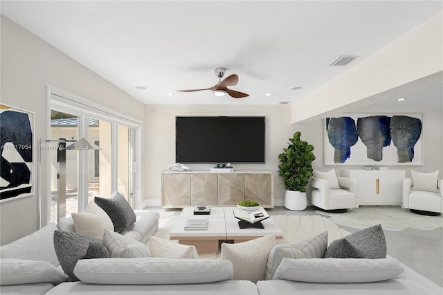 12985 Ortega Ln, North Miami, FL 33181 - living room featuring ceiling fan and recessed lighting