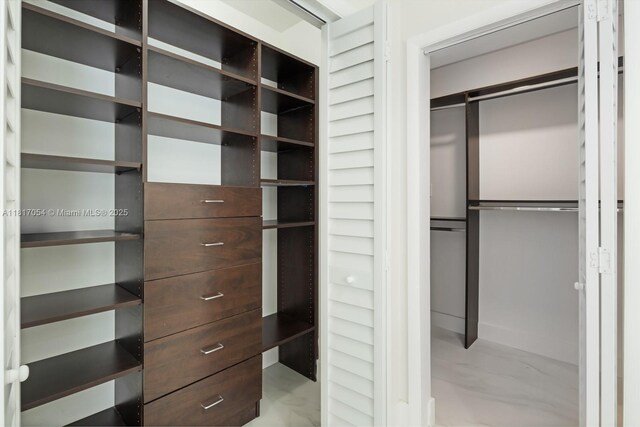 12985 Ortega Ln, North Miami, FL 33181 - bedroom featuring access to outside, light marble finish flooring, recessed lighting, ceiling fan, and baseboards