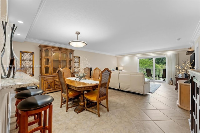 150 S Hollybrook Ter Unit 201, Pembroke Pines, FL 33025 - dining area with ornamental molding, light tile patterned flooring, and recessed lighting