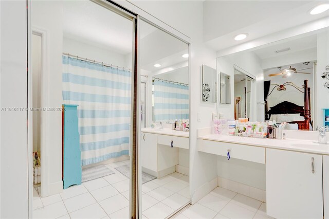 1100 SE 19th Ave, Homestead, FL 33035 - ensuite bathroom featuring ceiling fan, tile patterned floors, recessed lighting, and vanity