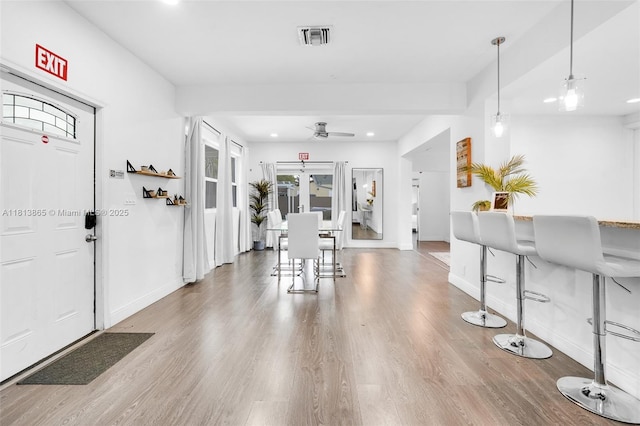 1013 S 24th Ave, Hollywood, FL 33020 - dining room featuring wood finished floors, recessed lighting, baseboards, and ceiling fan