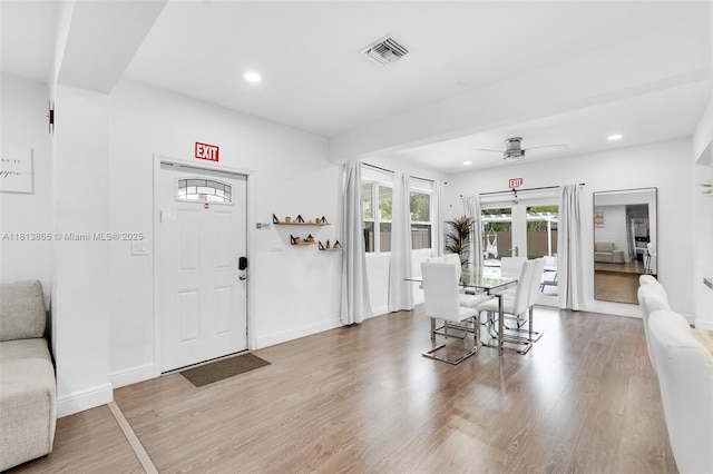 1013 S 24th Ave, Hollywood, FL 33020 - dining room with wood finished floors, ceiling fan, recessed lighting, baseboards, and french doors