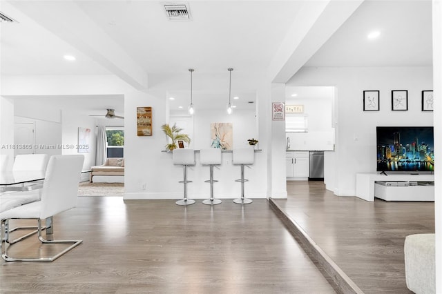 1013 S 24th Ave, Hollywood, FL 33020 - living room with wood finished floors, ceiling fan, baseboards, and recessed lighting
