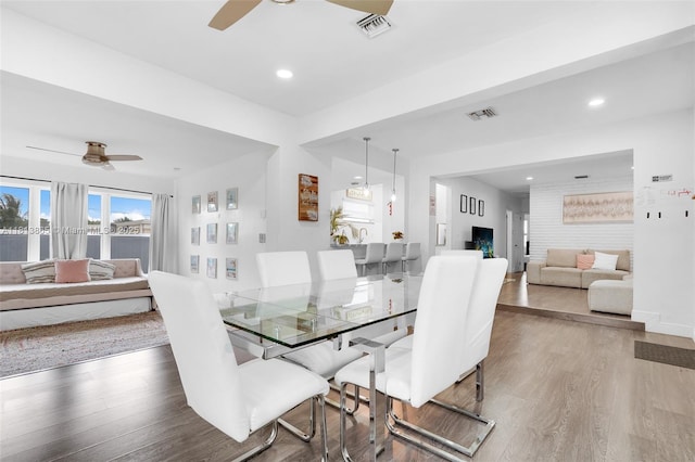 1013 S 24th Ave, Hollywood, FL 33020 - dining area featuring a ceiling fan, wood finished floors, and recessed lighting