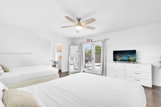 1013 S 24th Ave, Hollywood, FL 33020 - bedroom featuring access to exterior, dark wood-type flooring, baseboards, and ceiling fan