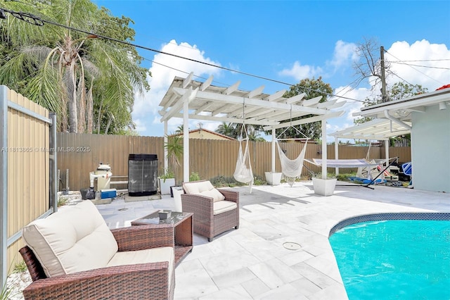 1013 S 24th Ave, Hollywood, FL 33020 - view of pool featuring a pergola, an outdoor living space, a fenced backyard, and a patio