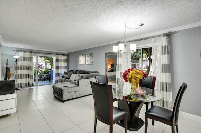 14001 SW 91st Ter Unit 14001, Miami, FL 33186 - dining area featuring a chandelier, ornamental molding, a textured ceiling, and light tile patterned floors