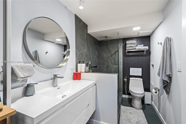 9310 Sunrise Lakes Blvd Unit 206, Sunrise, FL 33322 - bathroom featuring vanity, a walk in shower, and toilet