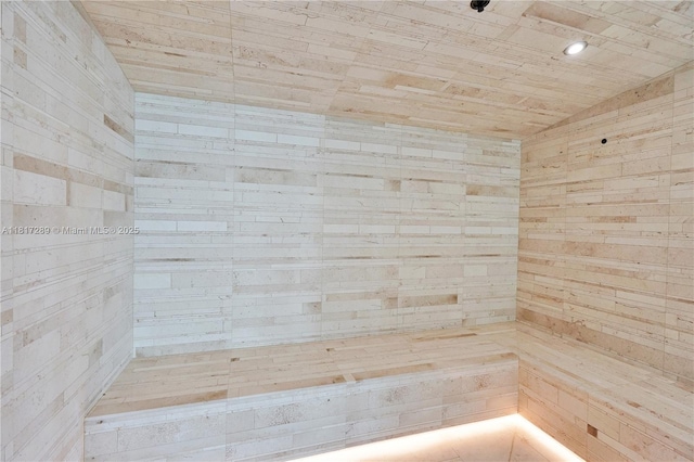 3131 NE 7th Ave Unit 3101, Miami, FL 33137 - sauna / steam room featuring wood ceiling, wood walls, and recessed lighting