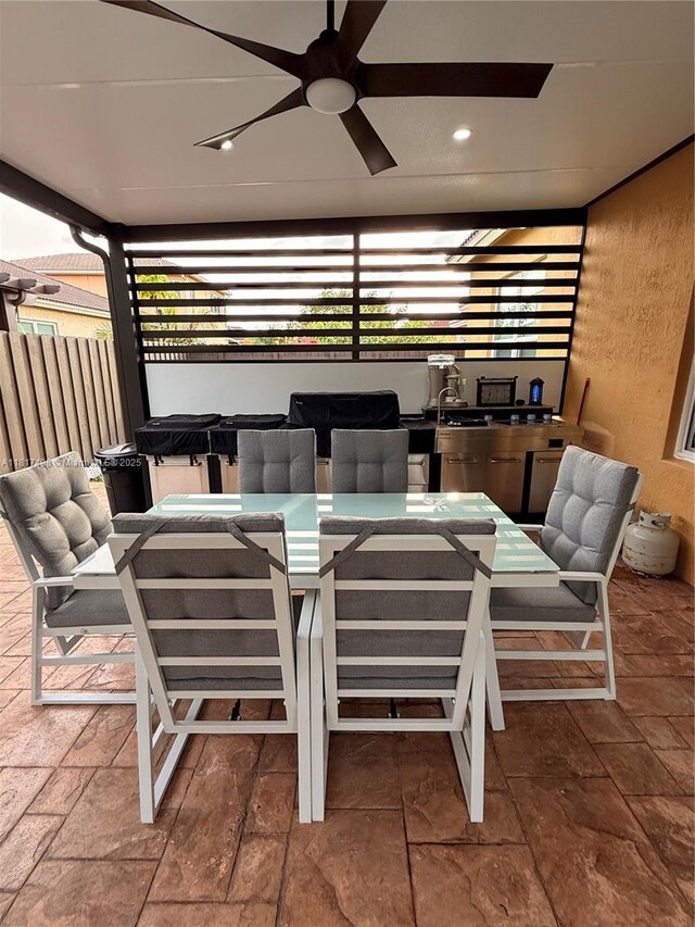 2046 NE 4th Ct, Homestead, FL 33033 - view of patio with ceiling fan, outdoor dining area, and grilling area