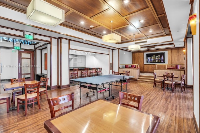 1581 Brickell Ave Unit 808, Miami, FL 33129 - game room with wood finished floors, coffered ceiling, and wooden ceiling