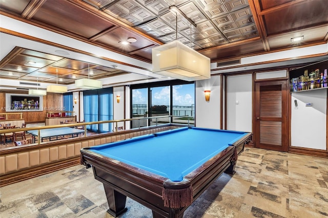 1581 Brickell Ave Unit 808, Miami, FL 33129 - rec room featuring coffered ceiling and billiards