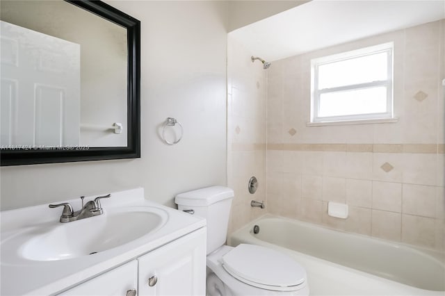 138 SW Bedford Rd, Port St Lucie, FL 34953 - bathroom featuring toilet, vanity, and tub / shower combination