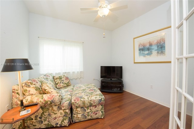 5402 NW 110th Ave, Doral, FL 33178 - living area featuring wood finished floors and a ceiling fan