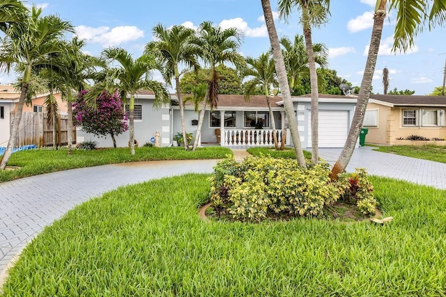 7968 Venetian St, Miramar, FL 33023 - ranch-style house featuring curved driveway, an attached garage, stucco siding, and a porch