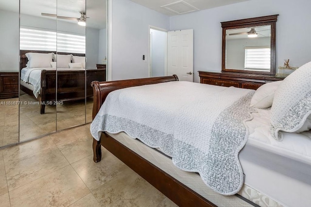 7968 Venetian St, Miramar, FL 33023 - bedroom featuring a closet, tile patterned floors, ceiling fan, and attic access