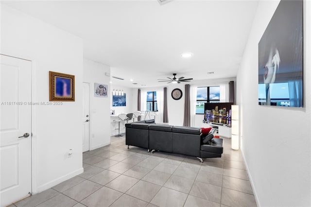 10225 SW 231st Ln, Miami, FL 33190 - living room featuring baseboards, light tile patterned floors, ceiling fan, and recessed lighting