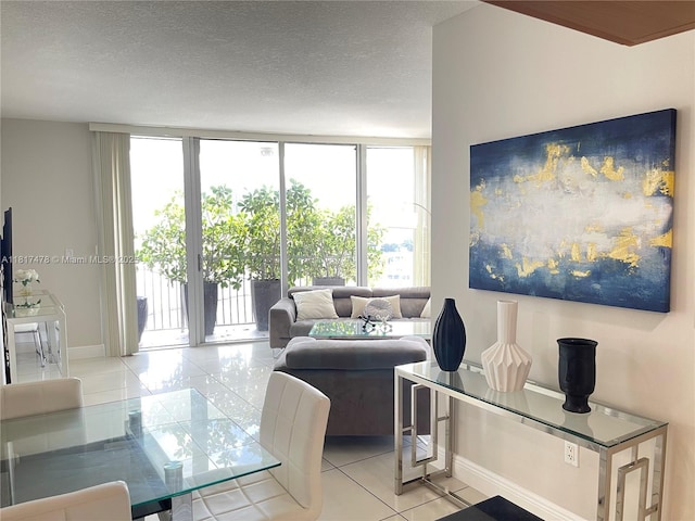 1750 N Bayshore Dr Unit 1414, Miami, FL 33132 - living area featuring tile patterned floors, baseboards, and a textured ceiling