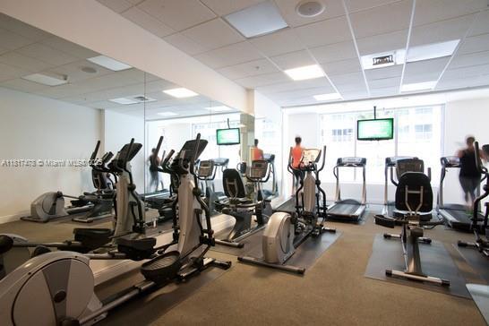 1750 N Bayshore Dr Unit 1414, Miami, FL 33132 - workout area with a paneled ceiling and carpet flooring