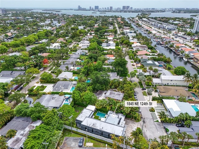 1845 NE 124th St, North Miami, FL 33181 - aerial view of property's location featuring a nearby body of water, nearby urban area, and nearby suburban area