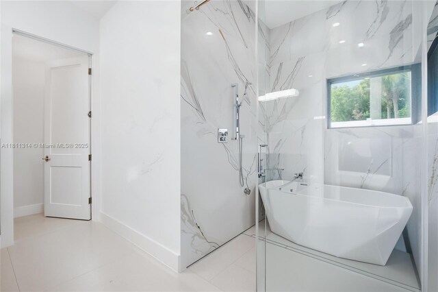 1845 NE 124th St, North Miami, FL 33181 - full bath featuring a freestanding bath and a marble finish shower