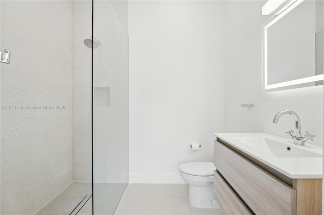 1845 NE 124th St, North Miami, FL 33181 - bathroom featuring a walk in shower, tile patterned flooring, vanity, and toilet