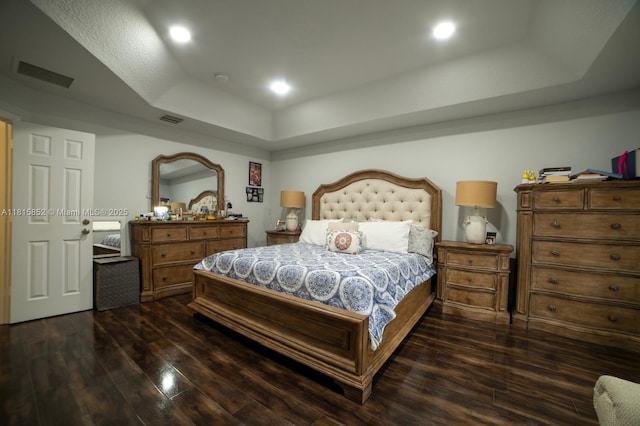 4452 Rainbow Ave, Weston, FL 33332 - bedroom with a raised ceiling, dark wood-type flooring, and recessed lighting