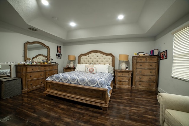 4452 Rainbow Ave, Weston, FL 33332 - bedroom with a raised ceiling, dark wood finished floors, and recessed lighting