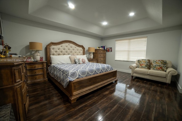 4452 Rainbow Ave, Weston, FL 33332 - bedroom with a tray ceiling, baseboards, dark wood-style floors, and recessed lighting