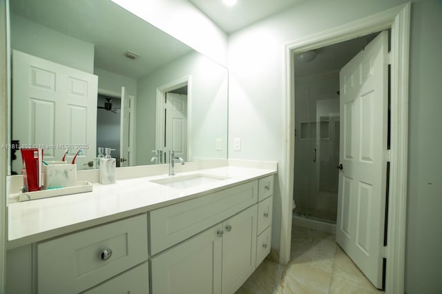 4452 Rainbow Ave, Weston, FL 33332 - bathroom with vanity, a stall shower, and marble look tile flooring