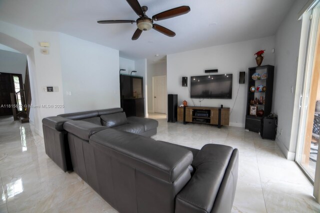 4452 Rainbow Ave, Weston, FL 33332 - living area featuring ceiling fan and light marble finish floors