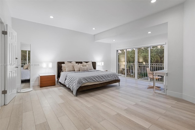 4425 NW 93rd Doral Ct, Doral, FL 33178 - bedroom featuring access to exterior, light wood-style floors, recessed lighting, and baseboards