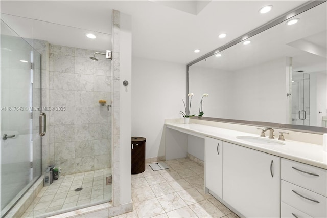1331 Brickell Bay Dr Unit 4001, Miami, FL 33131 - bathroom with vanity, recessed lighting, and a stall shower
