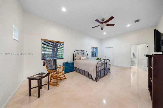 81 Hough Dr, Miami Springs, FL 33166 - bedroom featuring recessed lighting, light tile patterned floors, and ceiling fan