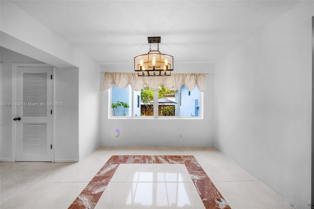 81 Hough Dr, Miami Springs, FL 33166 - unfurnished dining area with a chandelier and tile patterned floors