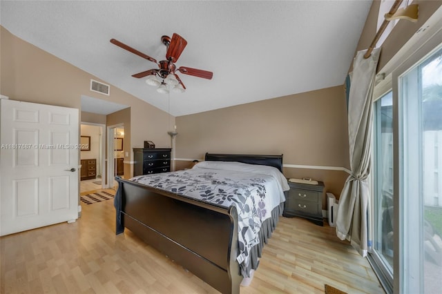 13344 NW 7th St, Plantation, FL 33325 - bedroom featuring vaulted ceiling, light wood-style flooring, a ceiling fan, and connected bathroom