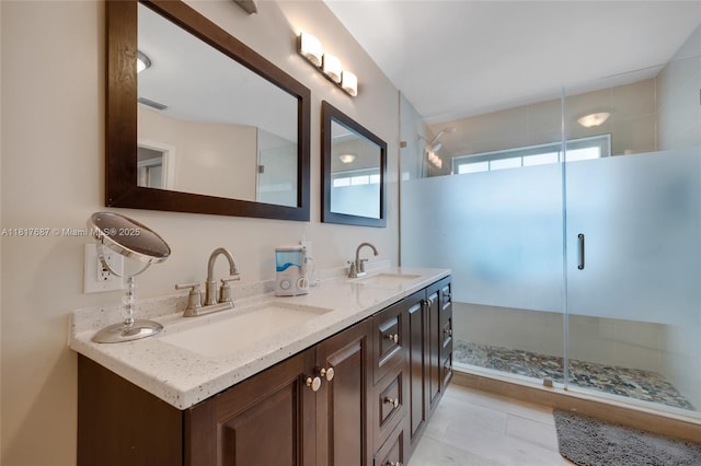 13344 NW 7th St, Plantation, FL 33325 - full bath featuring double vanity, a stall shower, and tile patterned floors