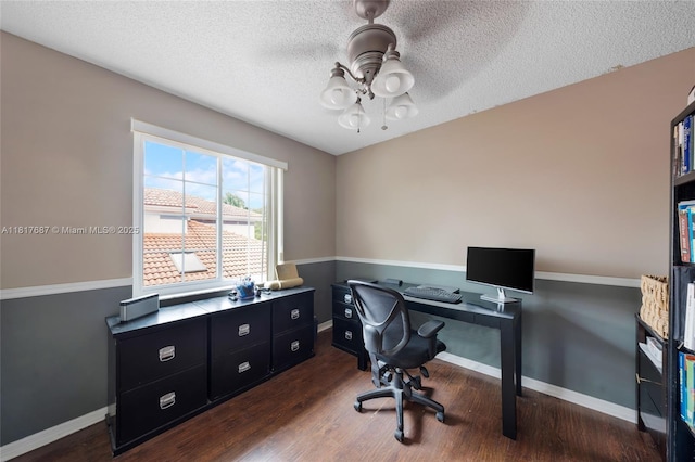 13344 NW 7th St, Plantation, FL 33325 - office area with wood finished floors, a textured ceiling, and baseboards
