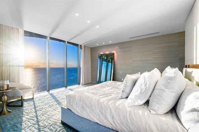 19575 Collins Ave Unit Ph-43, Sunny Isles Beach, FL 33160 - bedroom featuring recessed lighting, a water view, and carpet floors