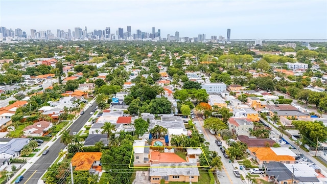 2385 SW 17th St, Miami, FL 33145 - aerial view of property and surrounding area with property parcel outlined and skyline