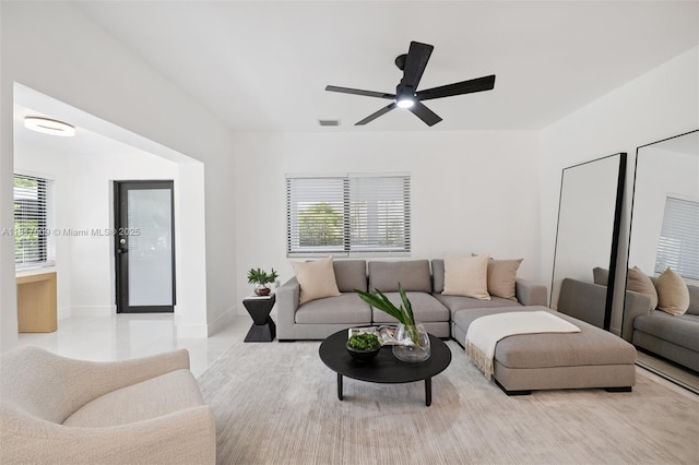 326 SW 20th Rd, Miami, FL 33129 - living room featuring ceiling fan and baseboards