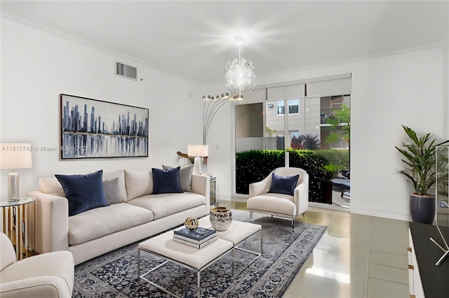 17125 N Bay Rd Unit 3104, Sunny Isles Beach, FL 33160 - living room with crown molding and a chandelier