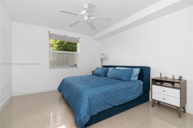 17125 N Bay Rd Unit 3104, Sunny Isles Beach, FL 33160 - bedroom with baseboards, ceiling fan, and light marble finish flooring