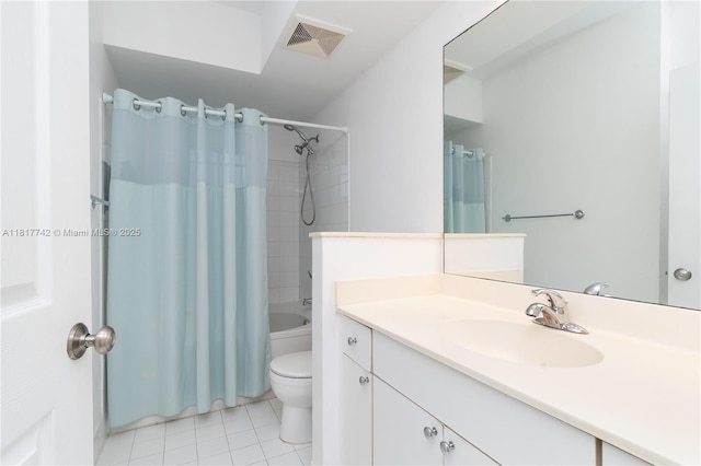 17125 N Bay Rd Unit 3104, Sunny Isles Beach, FL 33160 - bathroom with toilet, vanity, shower / tub combo with curtain, and tile patterned floors