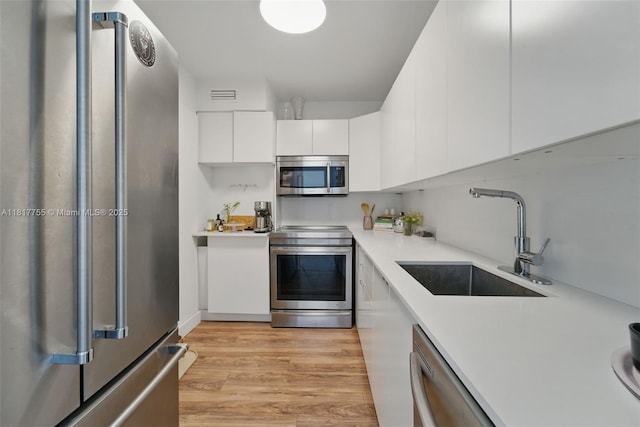 3 Island Ave Unit 12J, Miami Beach, FL 33139 - kitchen with appliances with stainless steel finishes, a sink, white cabinetry, modern cabinets, and light countertops