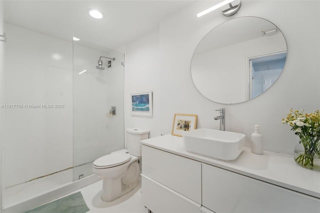 3 Island Ave Unit 12J, Miami Beach, FL 33139 - bathroom with walk in shower, vanity, toilet, and recessed lighting