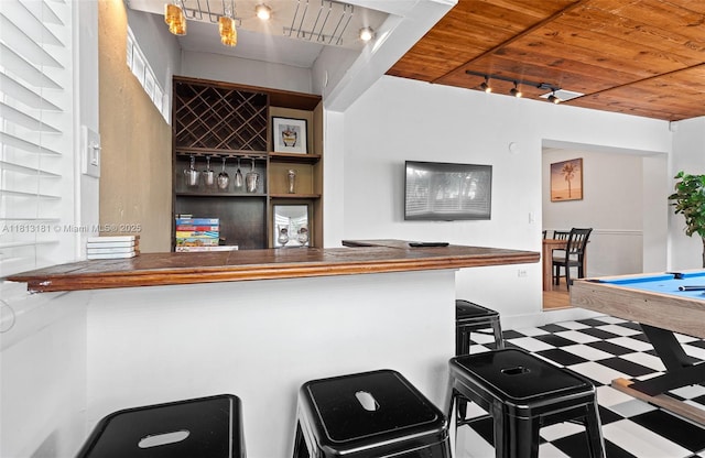 1636 Arthur St, Hollywood, FL 33020 - indoor dry bar with tile patterned floors, wood ceiling, and billiards