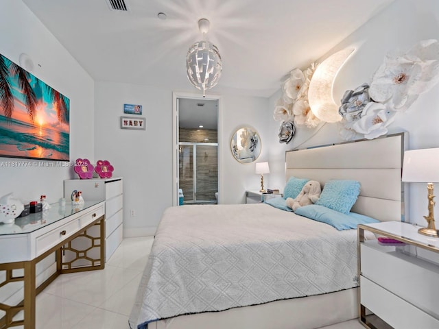 15901 Collins Ave Unit 403, Sunny Isles Beach, FL 33160 - bedroom with tile patterned floors and a chandelier