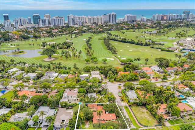 5905 N Bay Rd, Miami Beach, FL 33140 - view of urban area featuring property parcel outlined, a nearby body of water, and a golf course